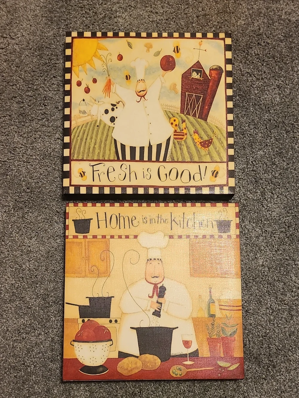 Chef Kitchen Wall Art Panel Set - Yellow & Cream